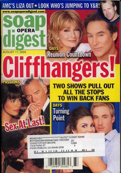 Soap Opera Digest 8 17, 2004 Cliffhangers! Drake Deidre Drake Hogestyn