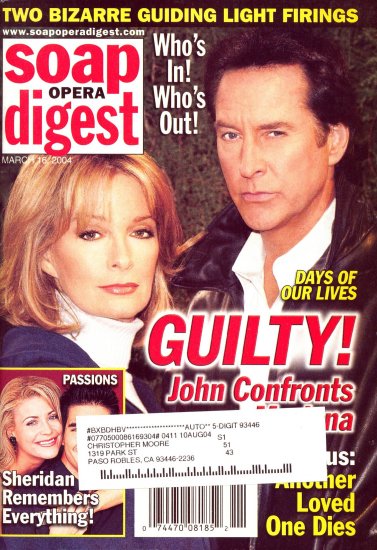 Soap Opera Digest 3 16 04 Deidre Hall Drake Hogestyn