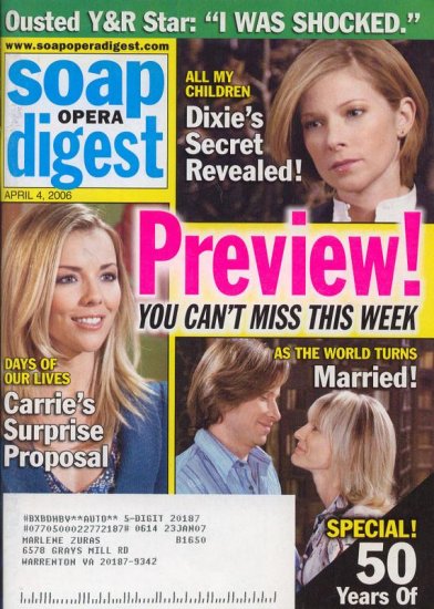 Soap Opera Digest 4 4 2006 Preview Special 50 yrs AWT