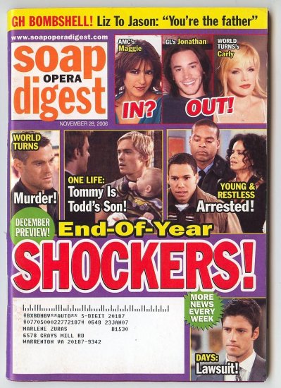 Soap Opera Digest Nov 28 2006 End of the year Shockers! Digests 11 28 2006