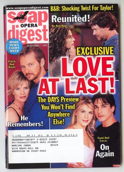 Soap Opera Digest Nov 7 2006 Love at Last Digests 11 72006