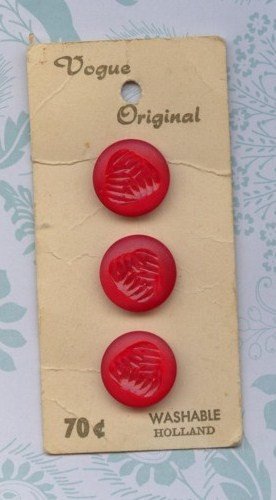 Vintage Vogue three Red Buttons Old New Store Stock
