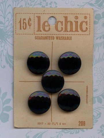 Vintage Old New Store Stock Black Buttons
