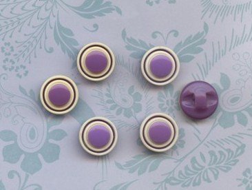 6 Vintage Purple and White Buttons Button