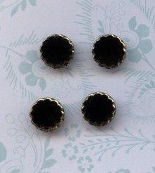 4 Vintage Black and Gold buttons Plastic button
