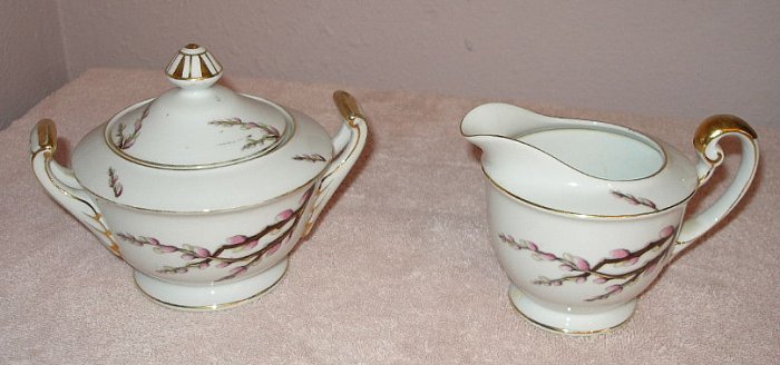 PUSSY WILLOW vintage cream & sugar bowls JAPAN