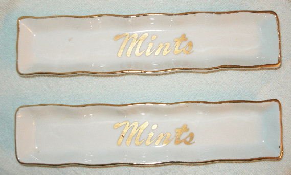 Set of ceramic porcelain MINT trays w/ gold trim bridal