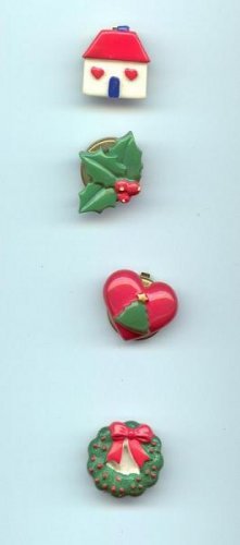 Vintage Set of 4 Christmas Holiday House Wreath Holly Christmas tree Button Covers