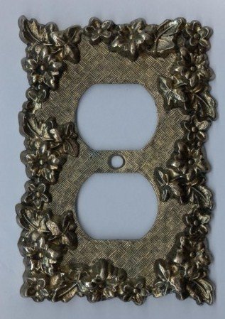 Vintage Metal Electrical Outlet Plate American Tack & Hardware Co Goldtone 1968 No 750 Flowers