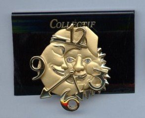 Sun & Moon Clock Brooch or Pin Costume Jewelry Rhinestone Eyes CAJC
