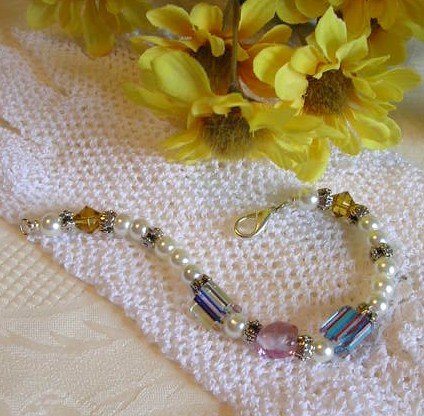 Cane Glass Bead Bracelet With Pearls