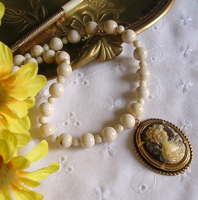 Gemstone Bead and Cameo Necklace