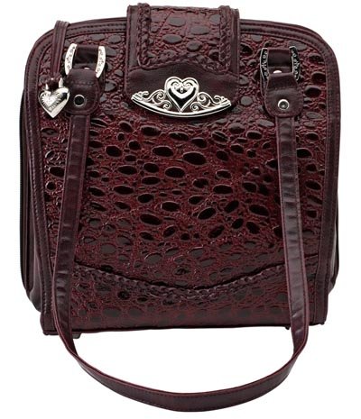 Leather Burgundy Purse with Silver Tone Hearts