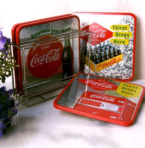 Coke Coca Cola Coaster Set W/ Holder