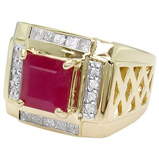 Men's 4.00 ct Ruby & Diamond Gents Ring Solid 14kt Gold