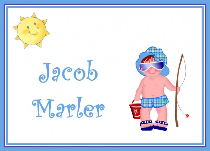 Beach Summer Fishing Curlz Boy PERSONALIZED Note Cards