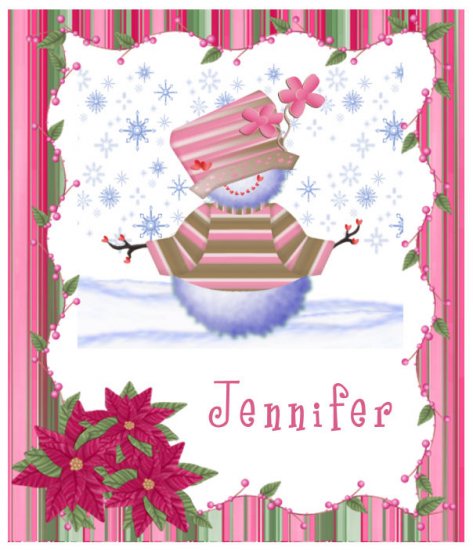 Snowman Christmas Cards Hat Pink Girl PERSONALIZED
