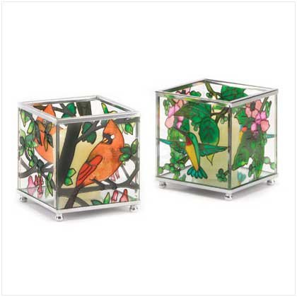 Birds Stained Glass Votive Holder - 37894