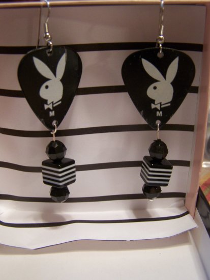 Black playboy earrings 3 GUITAR PICK EARRINGS!