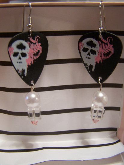 Pink and White skulls 2 GUITAR PICK EARRINGS!
