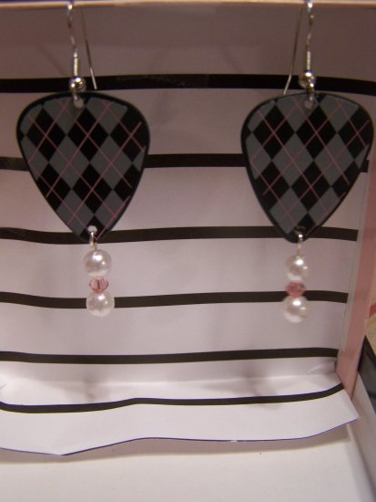 Argyle print 2 GUITAR PICK EARRINGS!