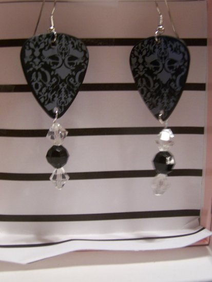 Black and grey print GUITAR PICK EARRINGS!