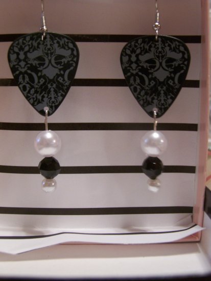Black and grey print 2 GUITAR PICK EARRINGS!