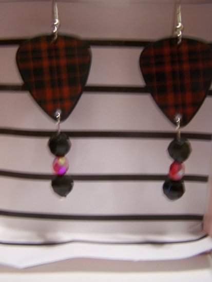 Red plaid 1 GUITAR PICK EARRINGS!