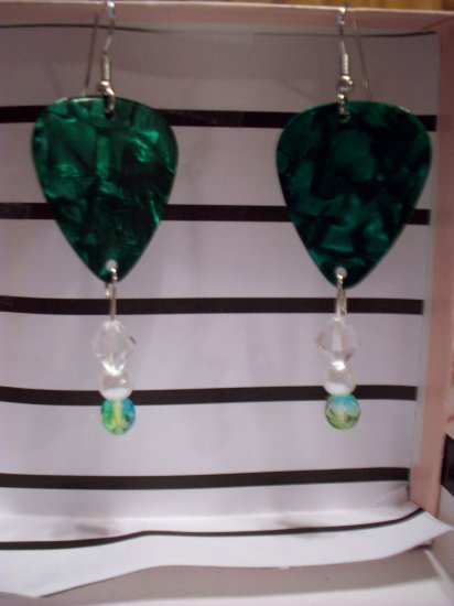 Green pearl picks 1 GUITAR PICK EARRINGS!