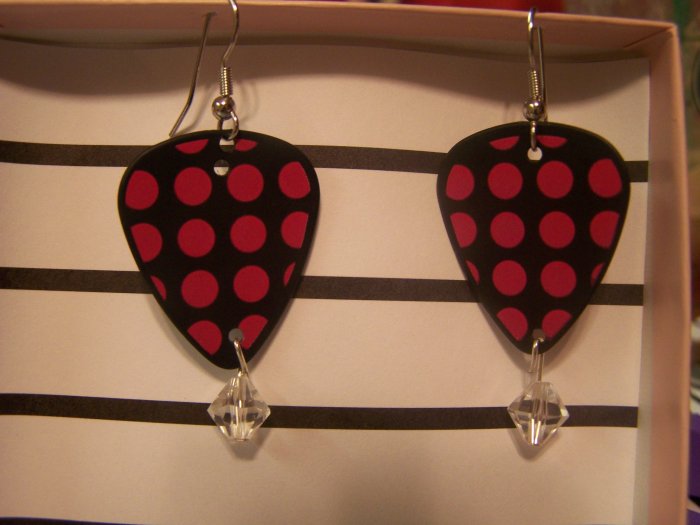 Pink and Black polka dot 2 GUITAR PICK EARRINGS!