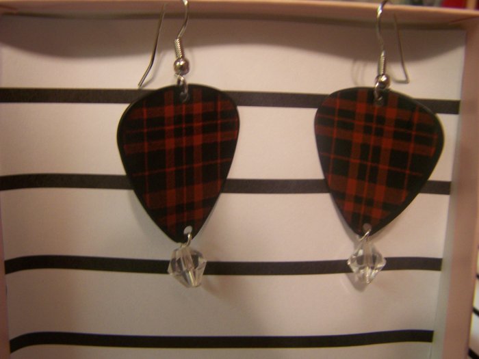 Red Plaid 2 GUITAR PICK EARRINGS!