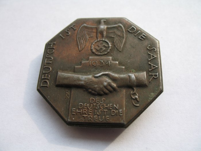 GERMAN NAZI 1934 SAAR MEDAL-WORLD WAR 11