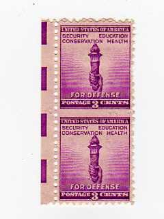 SCOTT 901-ERROR-VERT. IMPERF.-3 CENT TORCH--ID#562