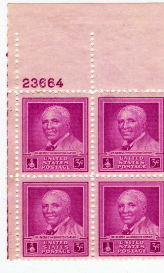 PLATE BLOCK-SCOTT #953-G W CARVER-US STAMPS