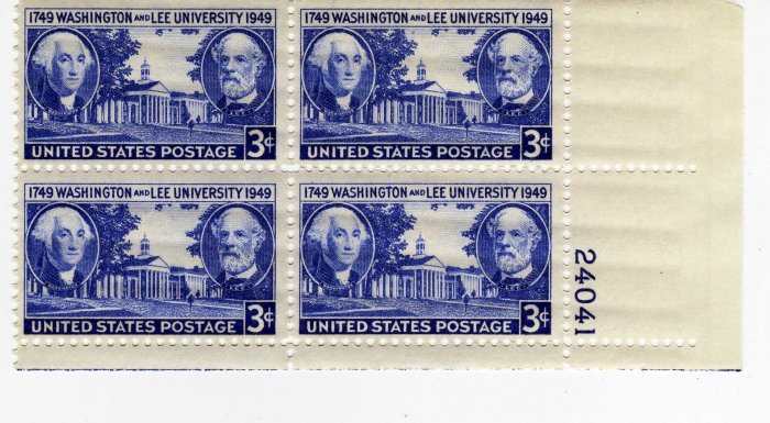 USA PLATE BLOCK SCOTTS #982-WASHINGTON AND LEE-U S STAMPS