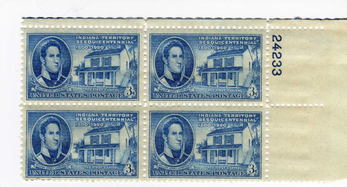 SCOTTS #996 PLATE BLOCK-GOVERNOR HARRISON-INDIANA-US STAMPS