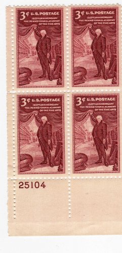 SCOTTS #1064 PLATE BLOCK- PENNSYLVANIA ACADEMY -US STAMPS