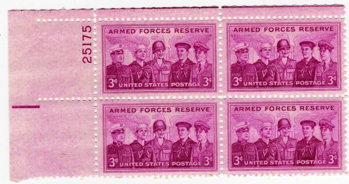 SCOTTS #1067 PLATE BLOCK-ARMRD FORCES RESERVE-US STAMPS