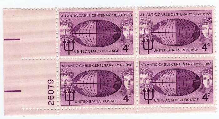 SCOTT # 1112 PLATE BLOCK-ATLANTIC CABLE-U S STAMPS