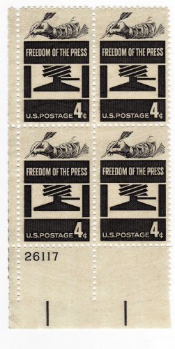 SCOTT #1119- FREEDOM OF THE PRESS-PLATE BLOCK-U S STAMPS
