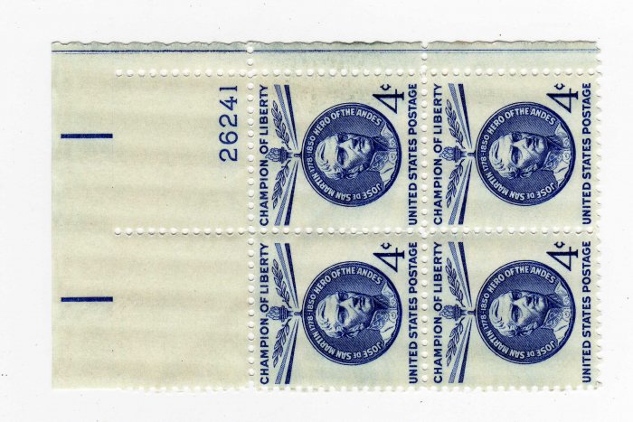 SCOTT #1125-PLATE BLOCK-SAN MARTIN-U S STAMPS