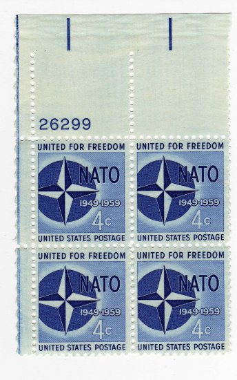 SCOTT #1127-PLATE BLOCK-NATO EMBLEM-U S STAMPS