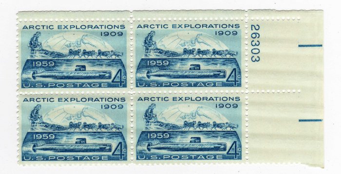 SCOTT #1128-PLATE BLOCK-ARCTIC EXPLORATION-U S STAMPS