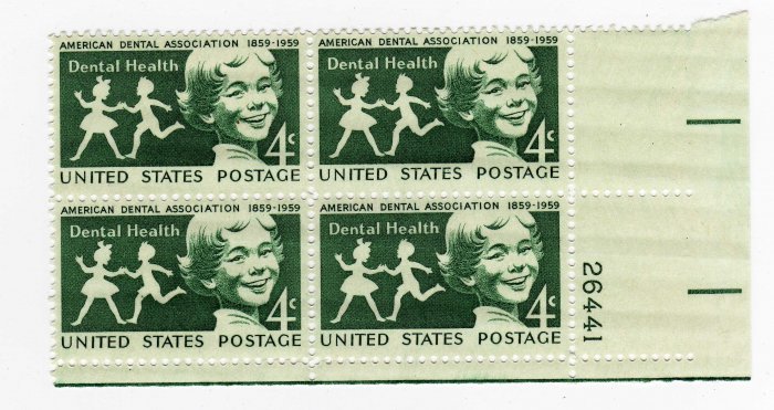 USA SCOTT# 1135-AMERICAN DENTAL ASSOCIATION-PLATE BLOCK-U S STAMPS