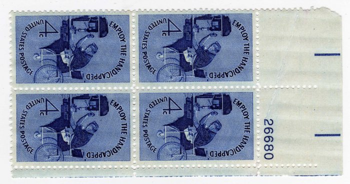 USA SCOTT# 1155-EMPLOY THE HANDICAPPED-PLATE BLOCK-U S STAMP
