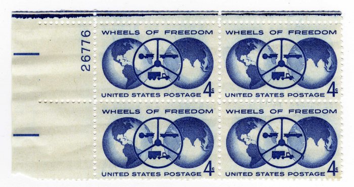 USA SCOTT #1162-WHEELS OF FREEDOM-PLATE BLOCK-U S STAMP