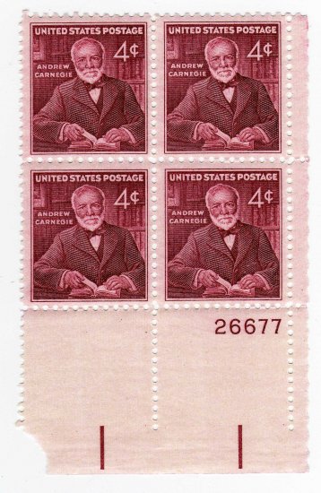 USA SCOTT#1171-PLATE BLOCK-ANDREW CARNEGIE-U S STAMP