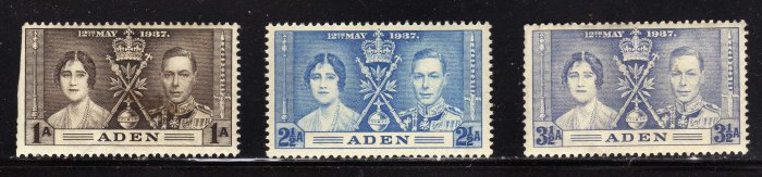 SCOTT# 13, 14, 15-ADEN-KING GEORGE Vl CORONATION SET