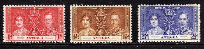 SCOTT# 81, 82, 83 ANTIGUA-3 STAMP SET-1937 CORONATION ISSUE