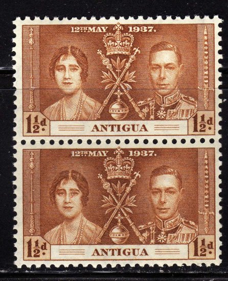 SCOTT# 82 ANTIGUA-VERTICAL PAIR-1937 CORONATION ISSUE